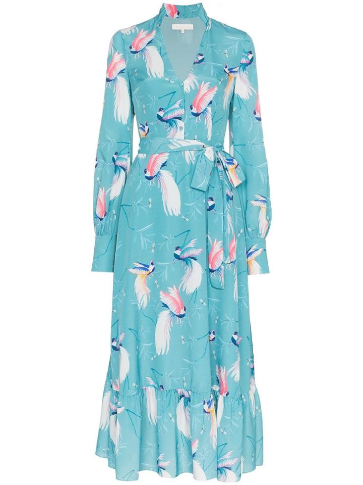 Borgo De Nor Bird Printed Belted Long Dress - Blue