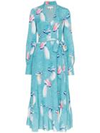 Borgo De Nor Bird Printed Belted Long Dress - Blue