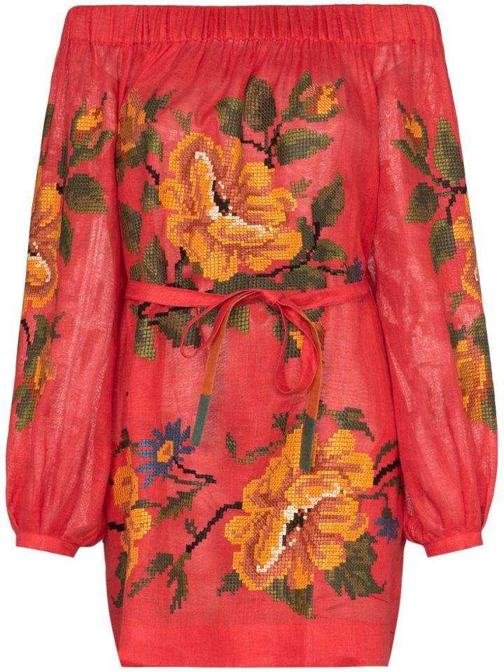 Vita Kin Gypsy Queen Linen Off-the-shoulder Dress - Red