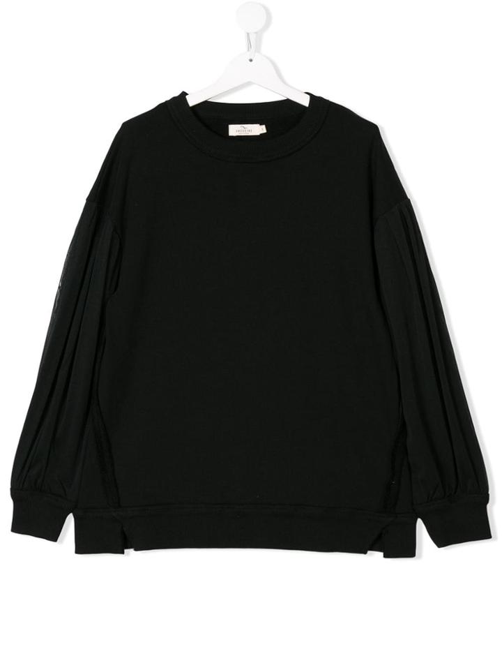 Andorine Teen Tulle Sleeve Sweashirt - Black