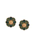 Versace Clip-on Embellished Floral Earrings - Gold