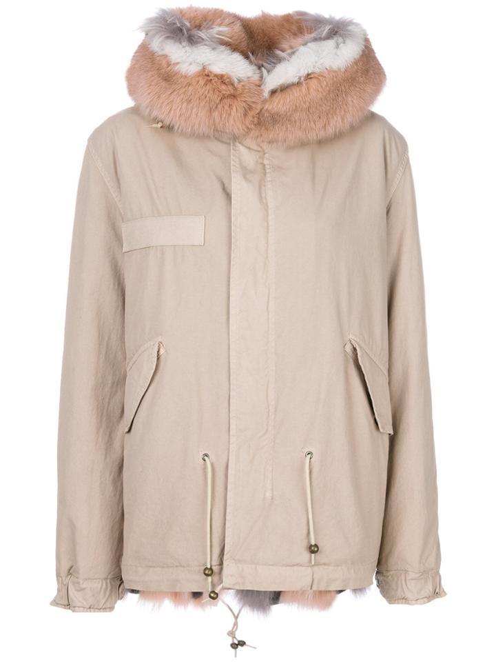 Mr & Mrs Italy Trimmed Hood Short Parka - Nude & Neutrals