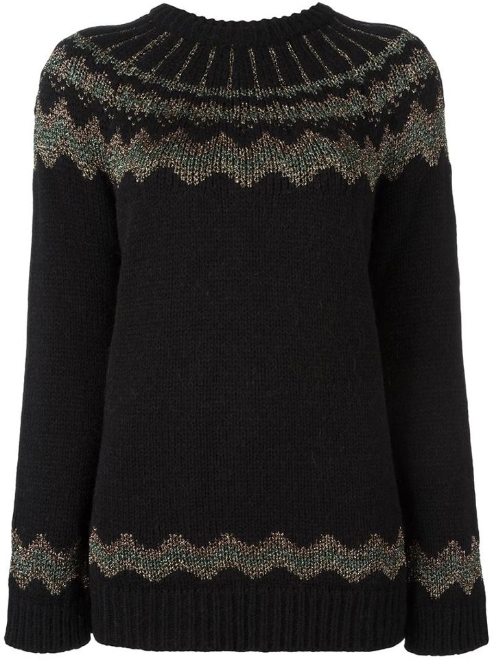 Red Valentino Zig-zag Intarsia Jumper, Women's, Size: Small, Black, Acetate/viscose/wool/metallic Fibre