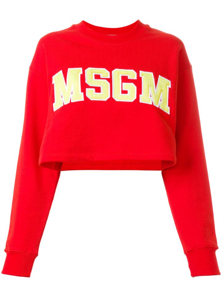 Msgm Logo Applique Cropped Sweatshirt - Yellow & Orange