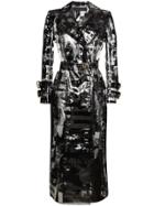 Balmain News Print Long Sleeve Pvc Trench Coat - Black