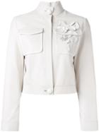 Fendi Floral Trim Jacket, Women's, Size: 40, Nude/neutrals, Silk/lamb Skin/polyamide/viscose