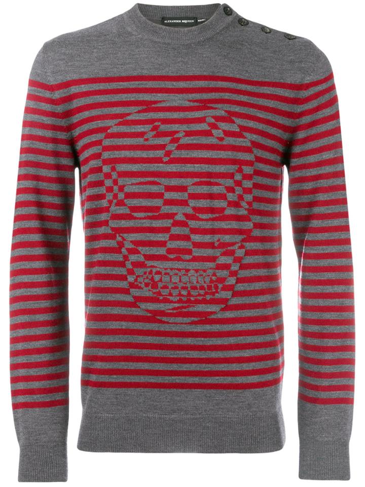 Alexander Mcqueen Skull Striped Jumper - Grey