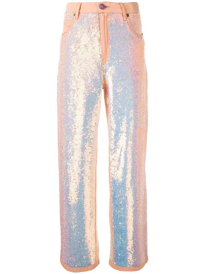 Ashish Sequin Flared Trousers, Women's, Size: Small, Pink/purple, Cotton/pvc