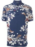Dolce & Gabbana Bird Print Polo Shirt, Men's, Size: 52, Blue, Cotton/calf Leather