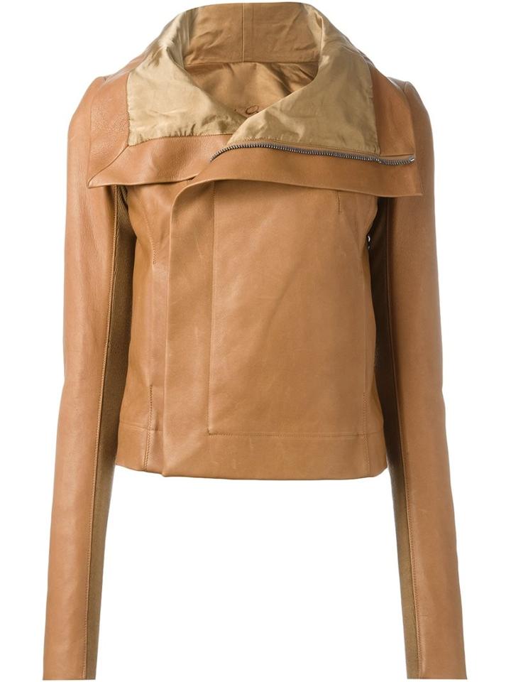 Rick Owens Draped Collar Biker Jacket, Women's, Size: 42, Nude/neutrals, Cotton/calf Leather/cupro/virgin Wool