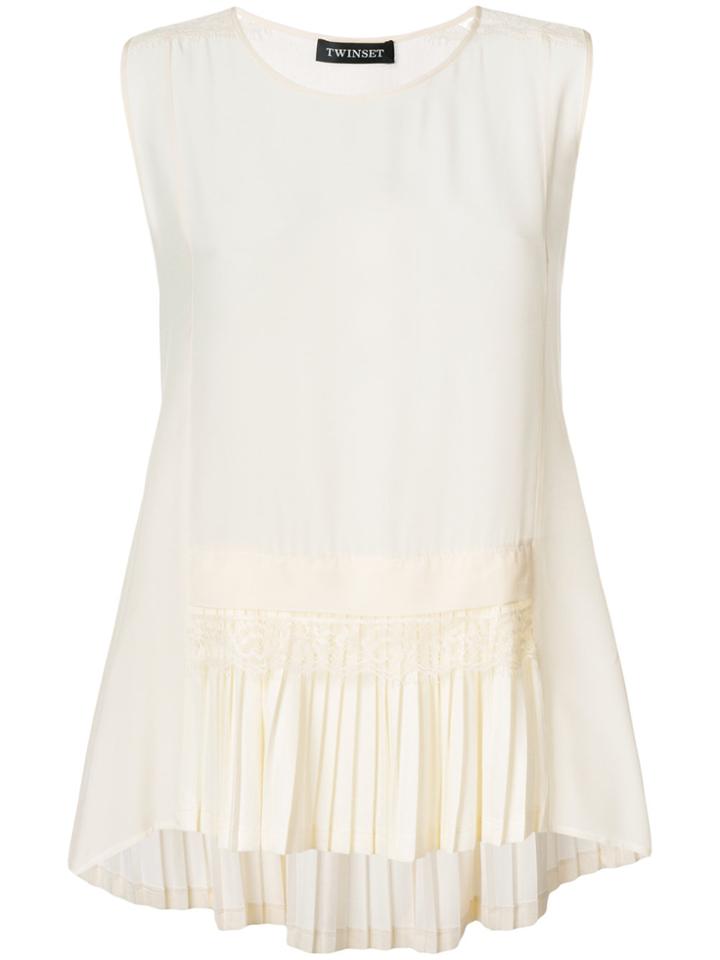 Twin-set Pleated Hem Sleeve-less Top - Nude & Neutrals