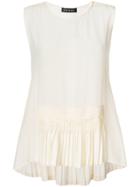 Twin-set Pleated Hem Sleeve-less Top - Nude & Neutrals