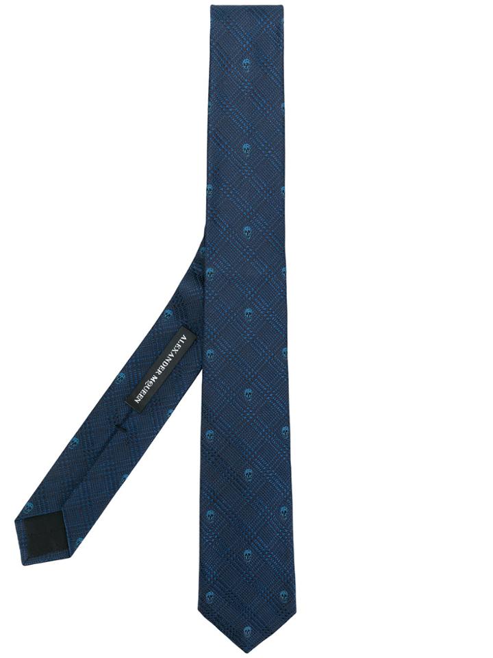 Alexander Mcqueen Prince Of Wales Skull Tie - Blue