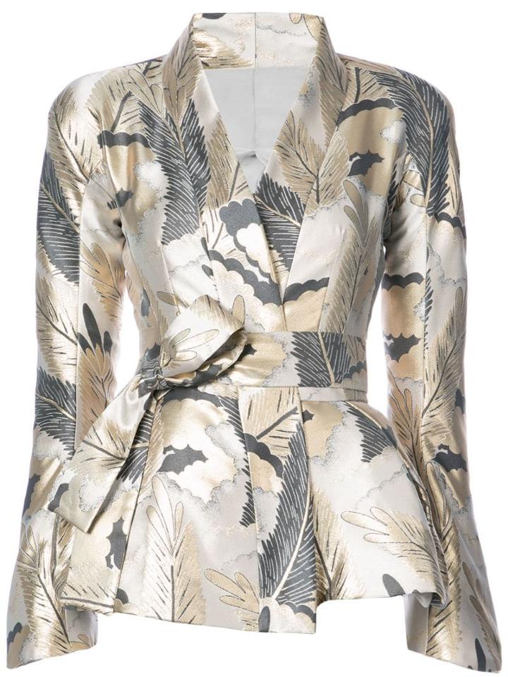 Josie Natori Peplum Wrap Jacket - Metallic