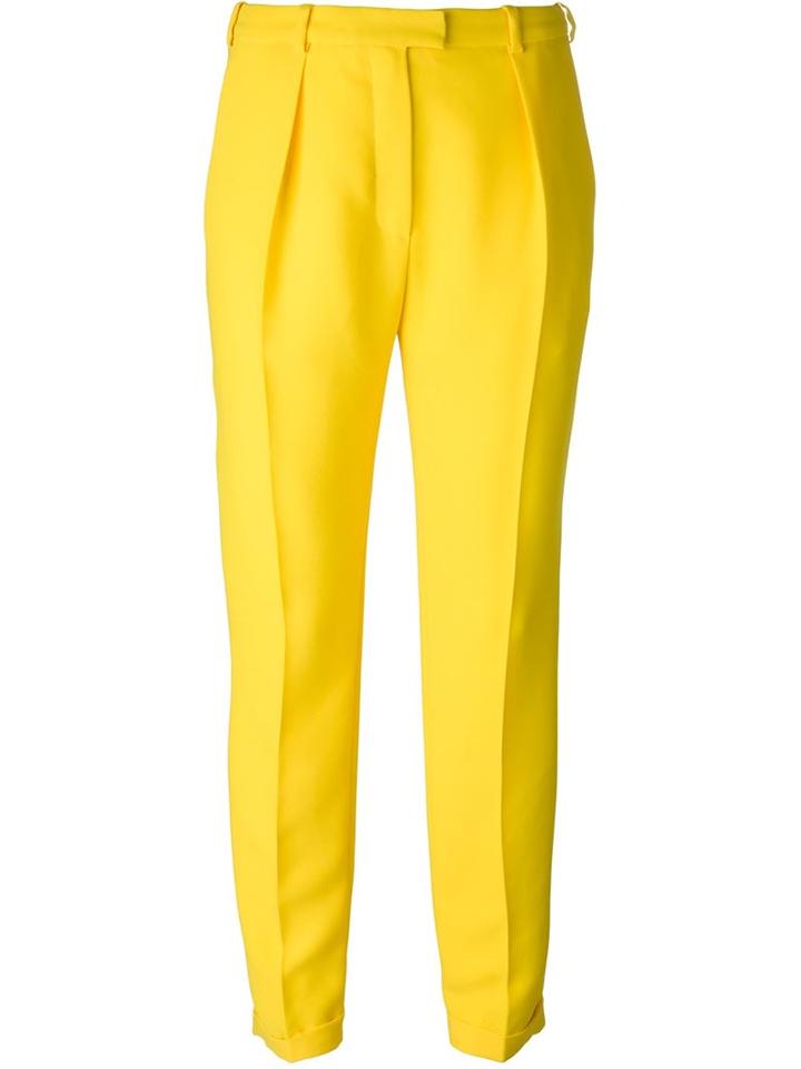 Carven Pleated Tapered Trousers, Women's, Size: 36, Yellow/orange, Polyester/acetate/viscose