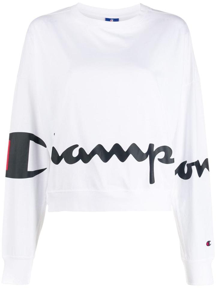 Champion Logo Print Cropped Sweatshirt - White