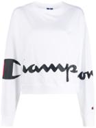 Champion Logo Print Cropped Sweatshirt - White