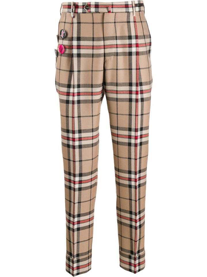 Pt01 Check Print Trousers - Neutrals
