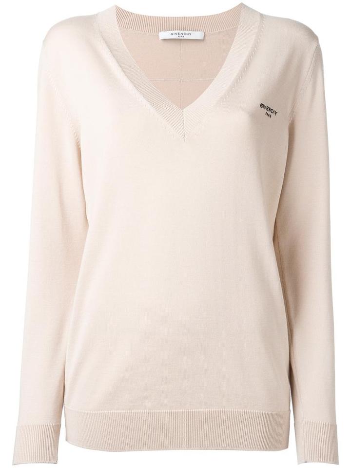 Givenchy Logo Embroidered V-neck Jumper, Women's, Size: Small, Pink/purple, Wool/silk/polyester