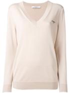 Givenchy Logo Embroidered V-neck Jumper, Women's, Size: Small, Pink/purple, Wool/silk/polyester