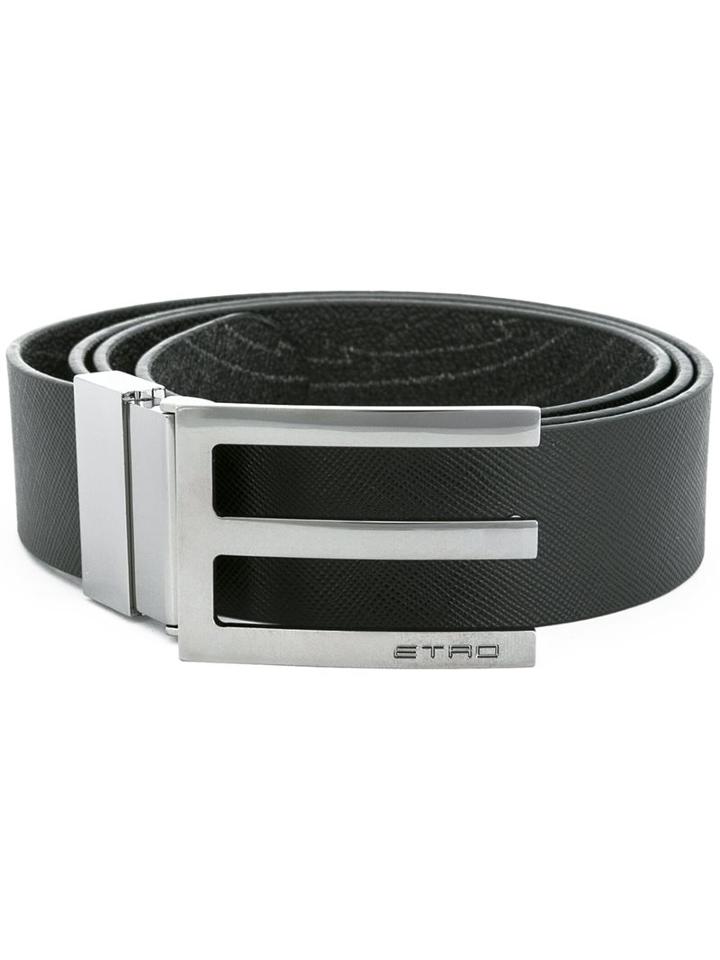 Etro 'e' Buckle Belt, Men's, Size: 95, Black, Calf Leather/cotton/pvc/polyester