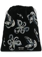 Prada Crystal Embellished Floral Pouch - Black