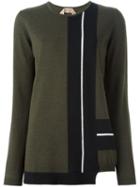 No21 Geometric Panelled Sweater, Women's, Size: 38, Green, Virgin Wool