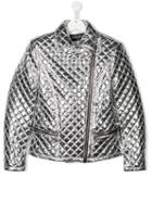 Balmain Kids Teen Quilted Biker Jacket - Silver