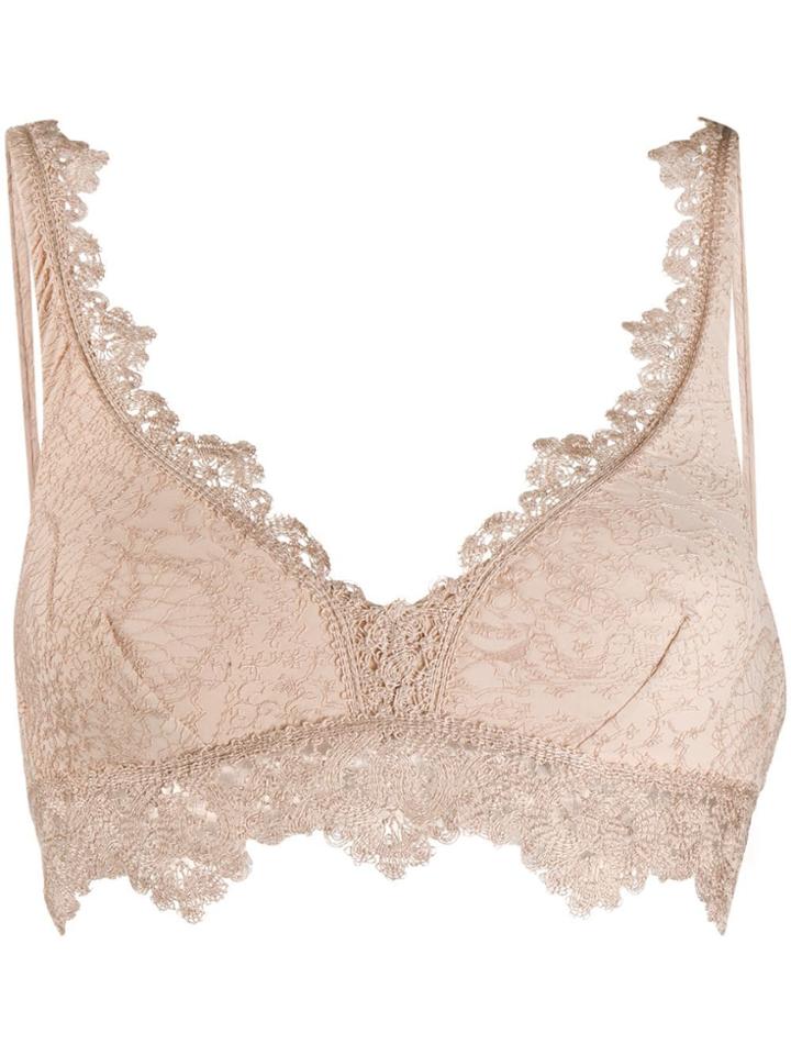 Ermanno Scervino Embroidered Lace Bikini Top - Neutrals