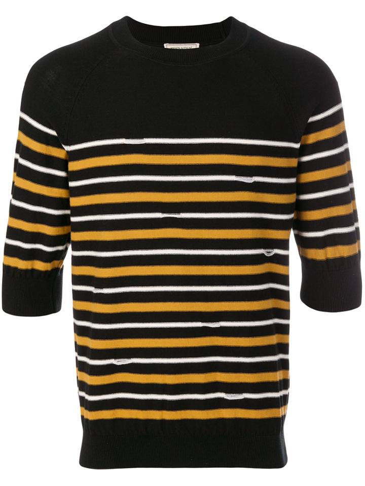 Maison Kitsuné Shortsleeved Striped Sweater - Black