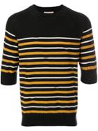 Maison Kitsuné Shortsleeved Striped Sweater - Black