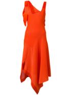 Victoria Beckham - Asymmetric Midi Dress - Women - Cotton/polyamide/viscose - I, Yellow/orange, Cotton/polyamide/viscose
