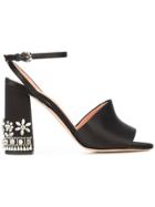 Rochas Embellished Block Heel Sandals - Black