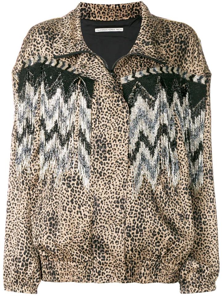 Alessandra Rich Leopard Print Oversized Jacket - Brown