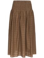 Marysia Abacos Embroidered Smocked Cotton Skirt - Brown