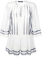 Alberta Ferretti Lace Trim Striped Blouse, Women's, Size: 40, White, Silk/cotton/other Fibers