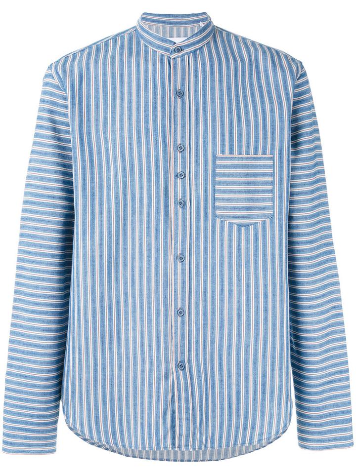 Costumein - Band Collar Shirt - Men - Linen/flax - 50, Blue, Linen/flax