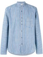 Costumein - Band Collar Shirt - Men - Linen/flax - 50, Blue, Linen/flax