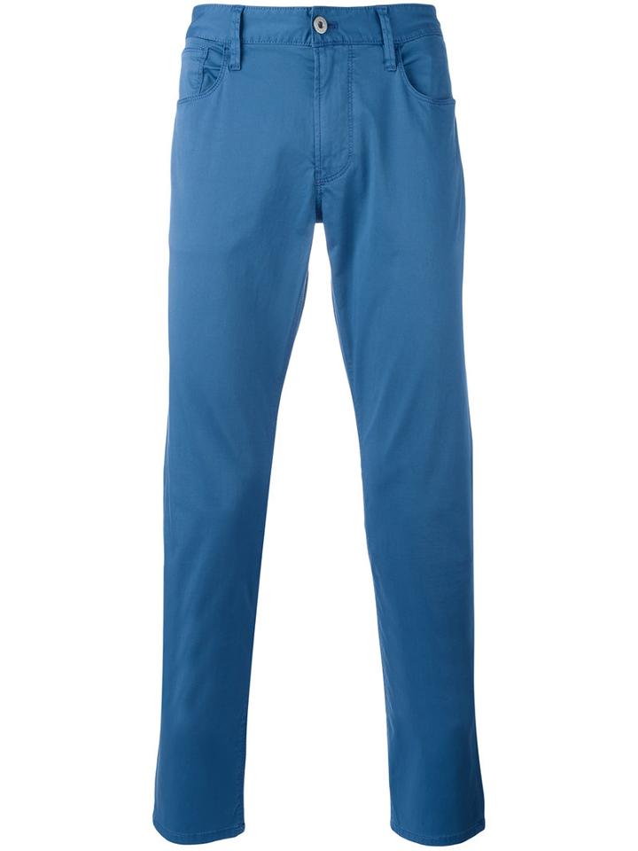 Armani Jeans Plain Chinos, Men's, Size: 36, Blue, Cotton/spandex/elastane