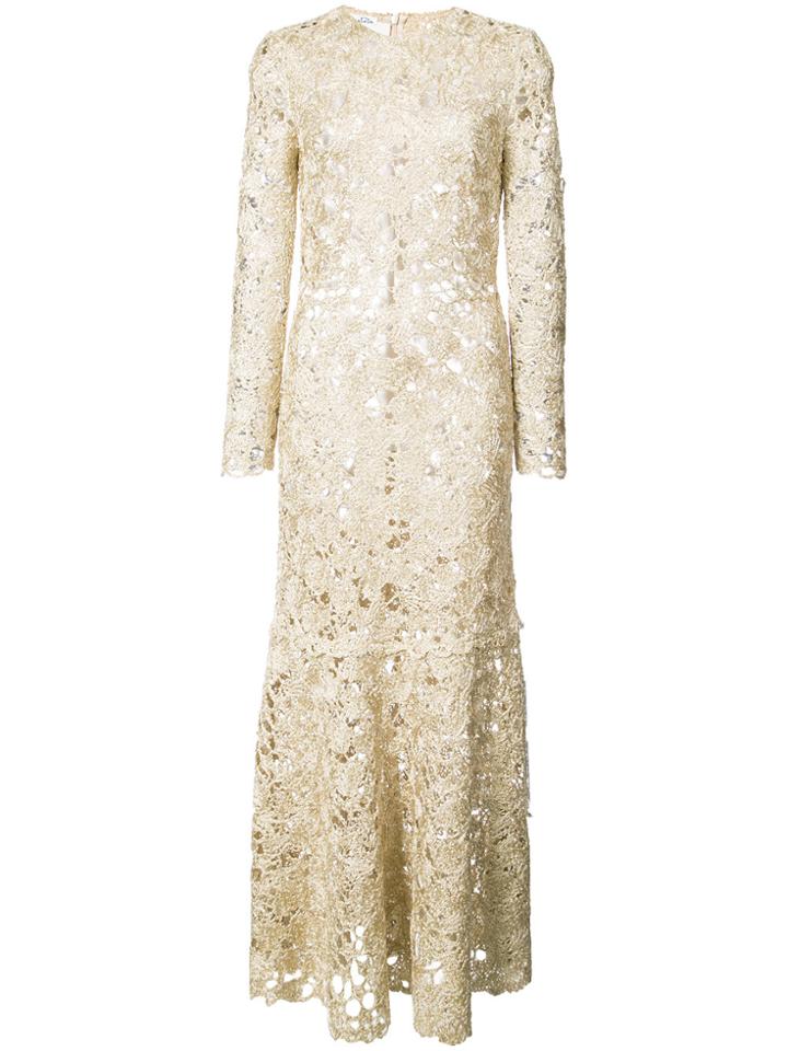 Oscar De La Renta Metallic Crochet-lace Fluted Maxi Dress