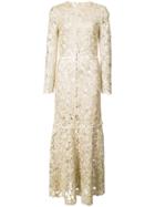 Oscar De La Renta Metallic Crochet-lace Fluted Maxi Dress