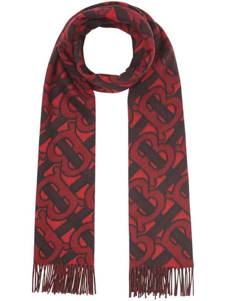 Burberry Monogram Cashmere Jacquard Scarf - Red