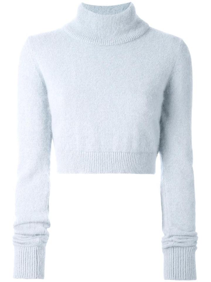 Balmain Cropped Roll Neck Jumper, Women's, Size: 40, Blue, Nylon/angora/wool