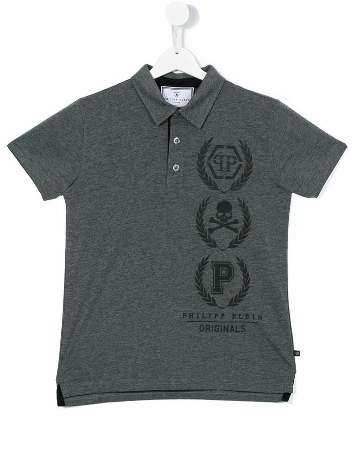 Philipp Plein Kids - Teen Printed Polo Shirt - Kids - Cotton - 14 Yrs, Grey