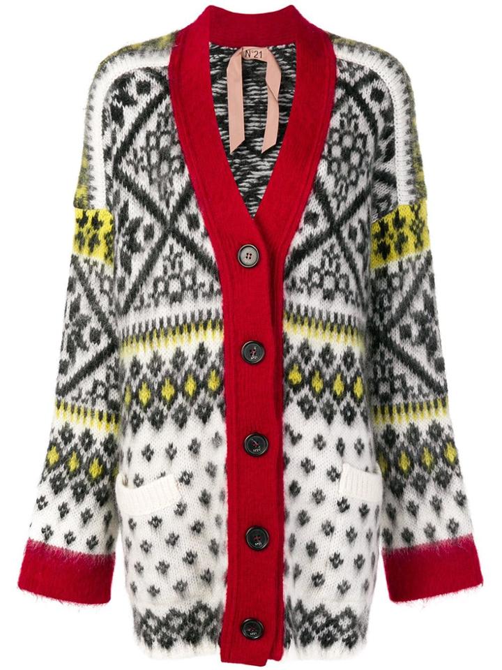 No21 Oversized Fair Isle Cardigan - Black