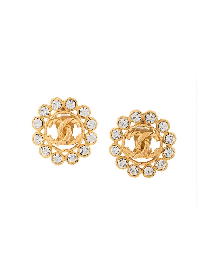 Chanel Vintage Cutout Logo Earrings - Metallic