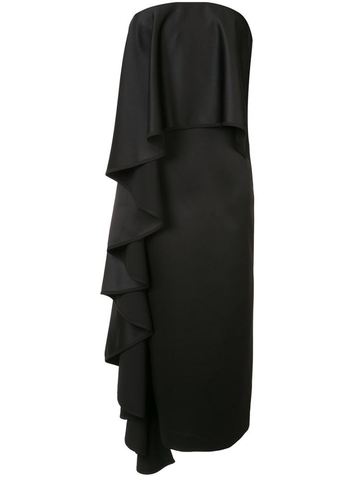 Solace Ruffled Strapless Midi Dress, Women's, Size: 2, Black, Polyester