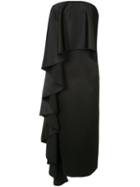Solace Ruffled Strapless Midi Dress, Women's, Size: 2, Black, Polyester