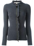 Marni Ruffled Ribbed Cardigan, Women's, Size: 40, Grey, Virgin Wool