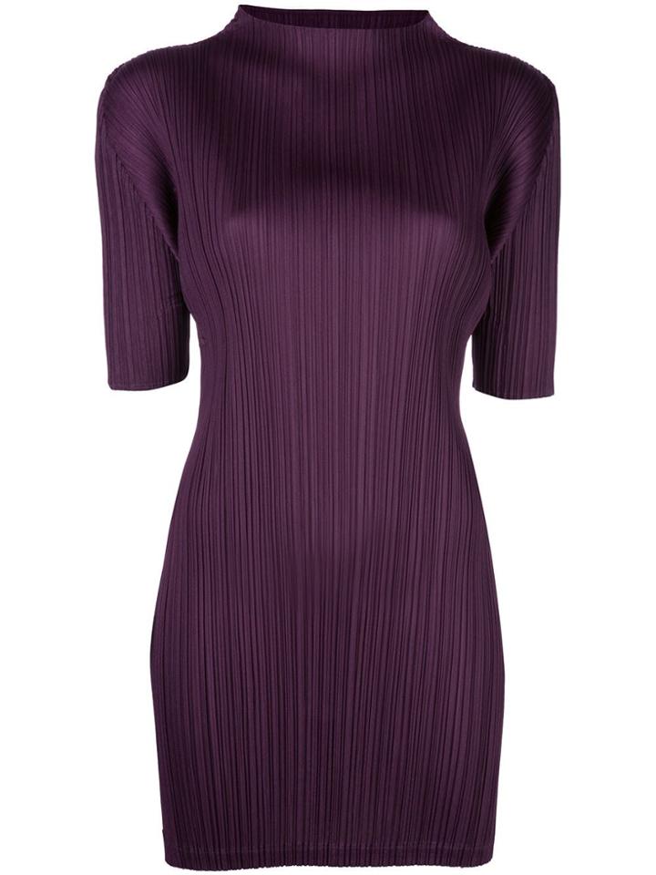 Pleats Please Issey Miyake Pleated Roll Neck Dress - Purple